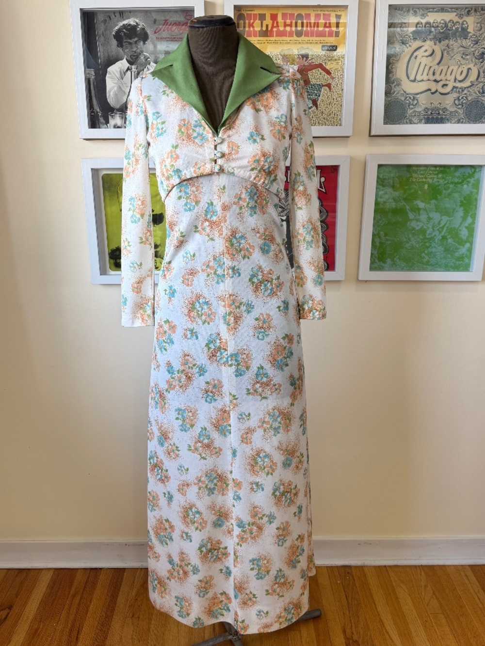 RARE 70s MOD FLORAL HALTER MAXI DRESS + MATCHING CROPPED JACKET SET
